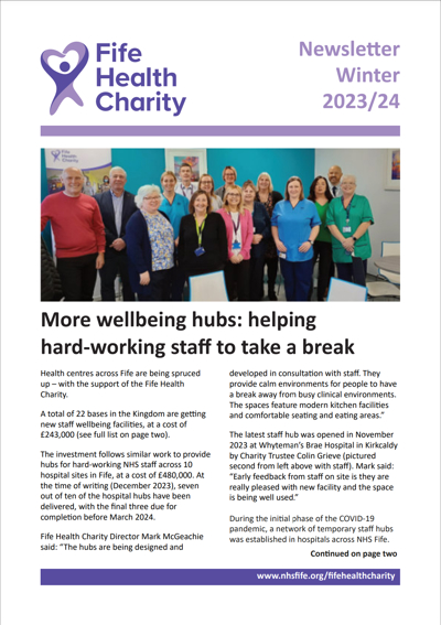 Cover of Fife Health Charity newsletter.