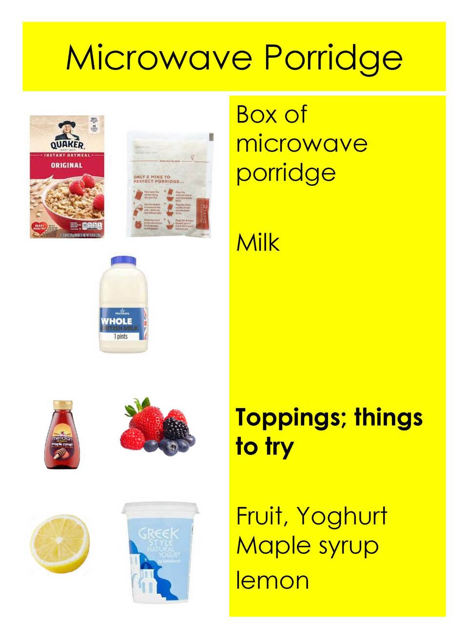 5A Ingredients for Microwave Porridge