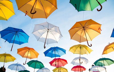 floating colourful umbrellas