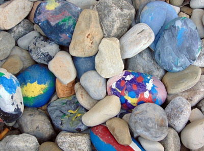 variety of rocks with paint