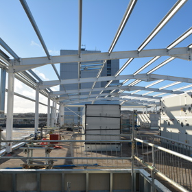 Building work against blue sky