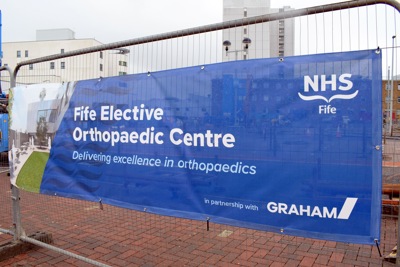 Fife elective orthopaedic centre banner on fence
