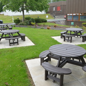 Staff wellbeing hub outside benches
