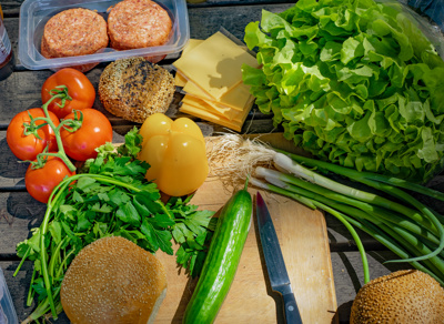 variety of fresh ingredients for making burgers