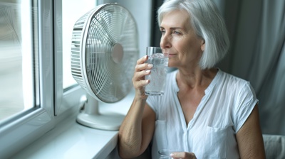 Woman Drinking And Keeping Cool