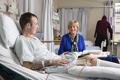 Visiting person in bed