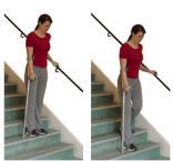 Walking down stairs with crutches with one stair rail