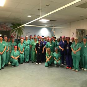 Group photo of the Victoria Hospital Theatre Team