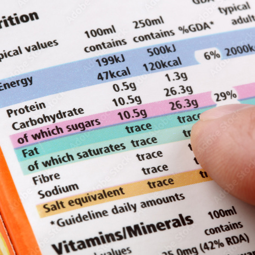 Nutritional value food label
