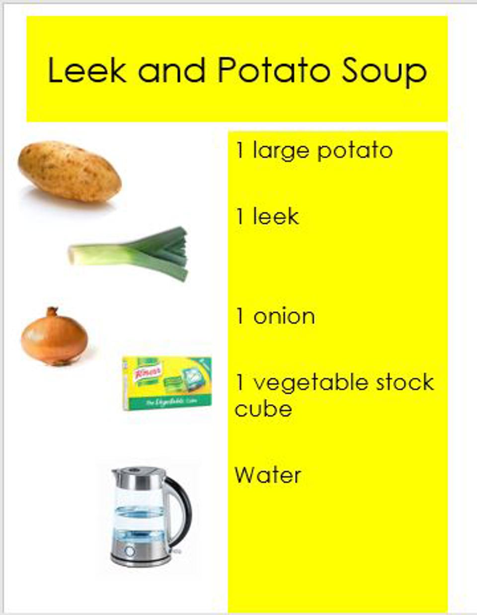 Making Leek & Potato soup Ingredients Page